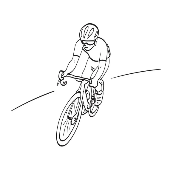 ラインアートプロフェッショナルロード自転車レーサーアクションイラストベクトル白の背景に隔離 — ストックベクタ