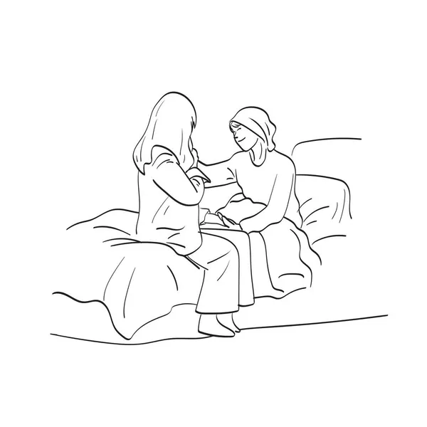 Lijn Kunst Homoseksueel Paar Met Romantisch Moment Slaapkamer Illustratie Vector — Stockvector