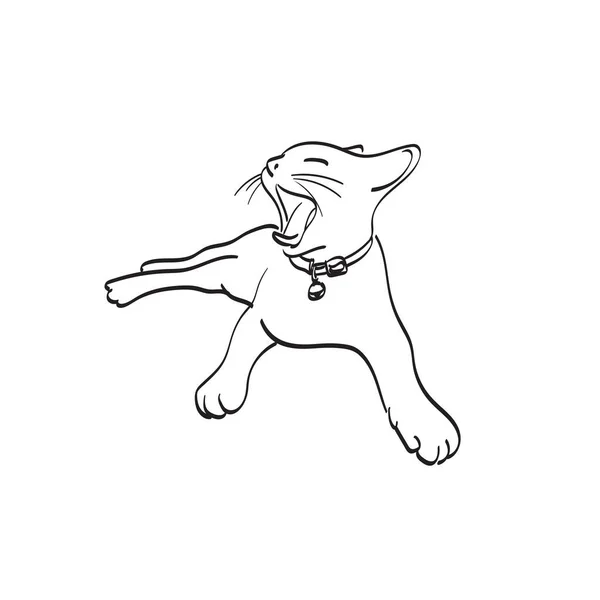 Gähnende Katze Illustration Vektor Hand Gezeichnet Isoliert Auf Weißem Hintergrund — Stockvektor