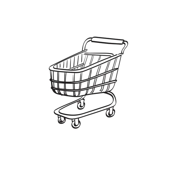 Vacío Carrito Compras Ilustración Vector Mano Dibujado Aislado Blanco Fondo — Vector de stock