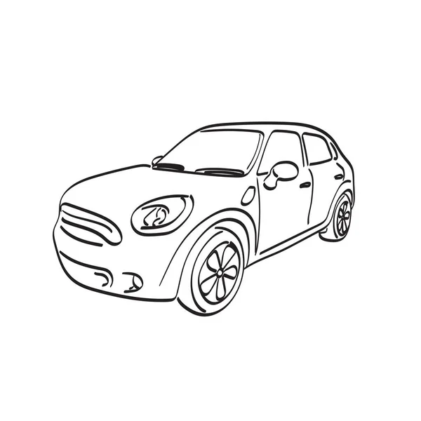 Perspectief Vooraanzicht Van Auto Illustratie Vector Hand Getekend Geïsoleerd Witte — Stockvector