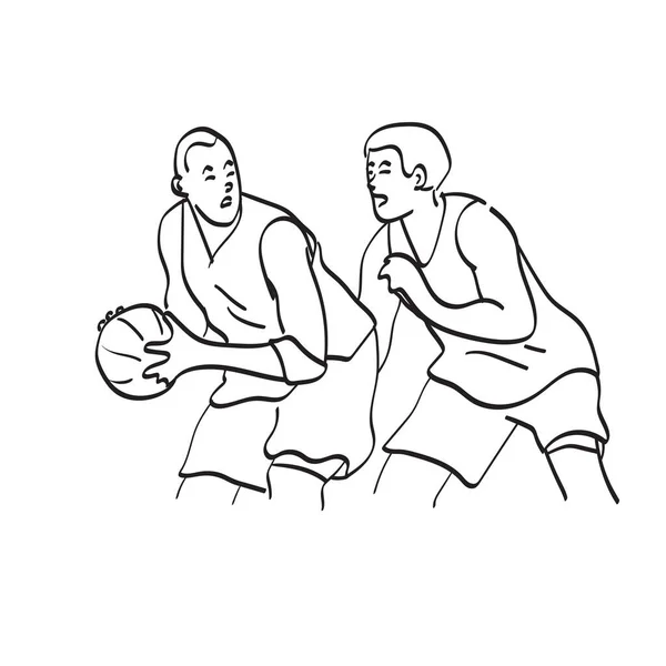 Line Art Dva Muži Basketbalisté Soutěž Ilustrační Vektor Ručně Kreslené — Stockový vektor