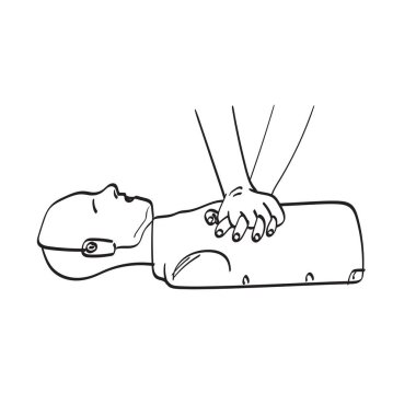 CPR manikin illüstrasyon vektör el beyaz arka planda izole çizilmiş