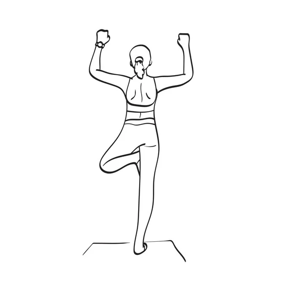 Donna Che Yoga Sul Tappetino Illustrazione Vettoriale Disegnato Mano Isolato — Vettoriale Stock