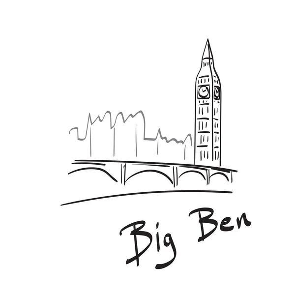 Big Ben Och Westminster Bro London Illustration Vektor Hand Ritad — Stock vektor