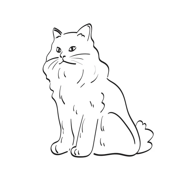 白地線画に描かれた猫のイラストベクトル手 — ストックベクタ