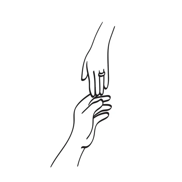 Ligne Art Gros Plan Main Couple Amant Tenant Avec Anneau — Image vectorielle