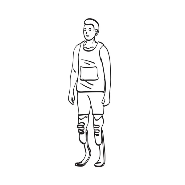 Linea Arte Atletico Disabile Uomo Con Protesi Lame Corsa Illustrazione — Vettoriale Stock