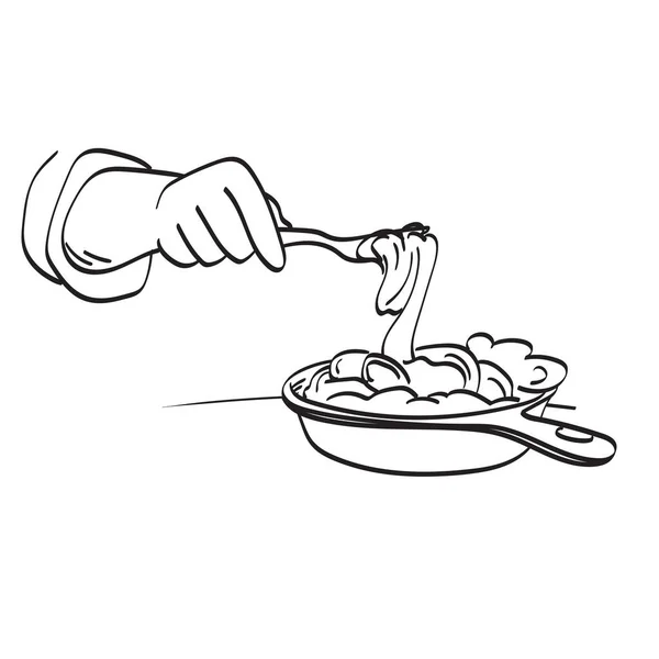 Mão Close Usando Garfo Para Comer Massa Ilustração Vetor Mão —  Vetores de Stock