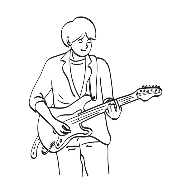 Hombre Tocando Guitarra Eléctrica Ilustración Vector Mano Dibujado Aislado Sobre — Archivo Imágenes Vectoriales