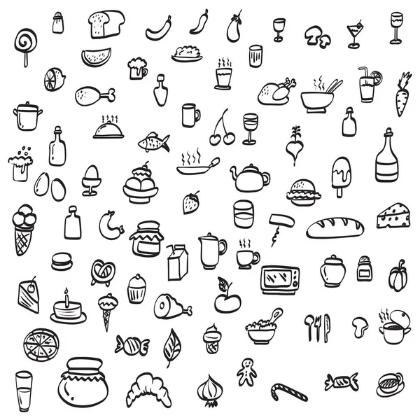 Icono Conjunto Ilustración Alimentos Vector Mano Dibujado Aislado Sobre Fondo — Archivo Imágenes Vectoriales