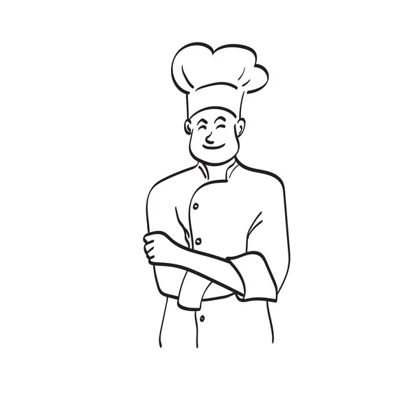 Retrato Chef Masculino Com Braços Dobrados Ilustração Vetor Mão Desenhada — Vetor de Stock