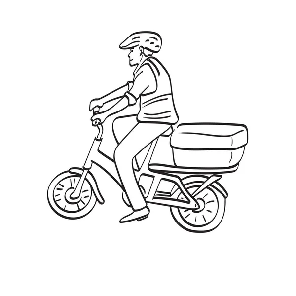 Food Delivery Man Bag Bicycle Illustration Vector Hand Drawn Isolated — ストックベクタ