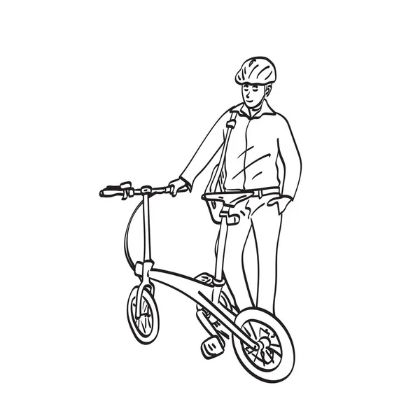 Line Art Businessman Commuter Bicycle Illustration Vector Hand Drawn Isolated — ストックベクタ