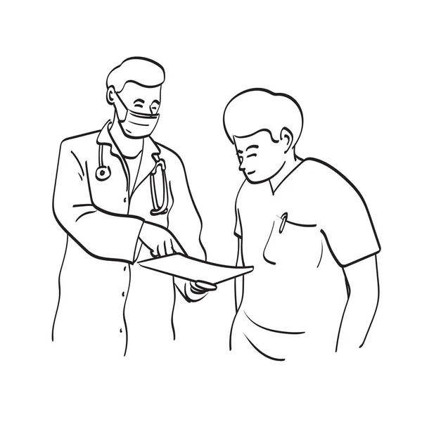 Male Professional Doctor Assistant Discussing Tasks Medical Chart Illustration Vector — ストックベクタ