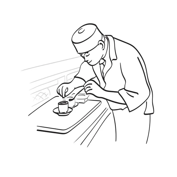 Наполовину Чоловічий Шеф Кухар Використовує Ложку Під Час Приготування Їжі — стоковий вектор