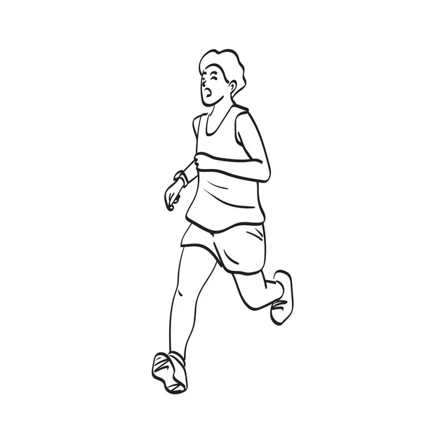 Line Art Male Runner Illustration Vector Hand Drawn Isolated White — Vector de stock