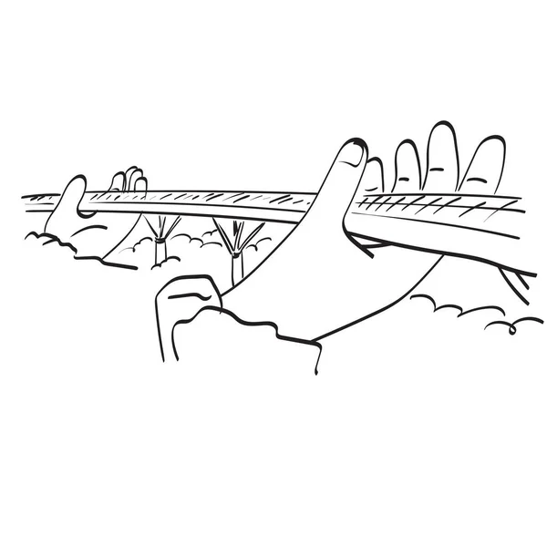 Golden Hand Bridge Danang Vietnam Illusztráció Vektor Kézzel Húzott Elszigetelt — Stock Vector
