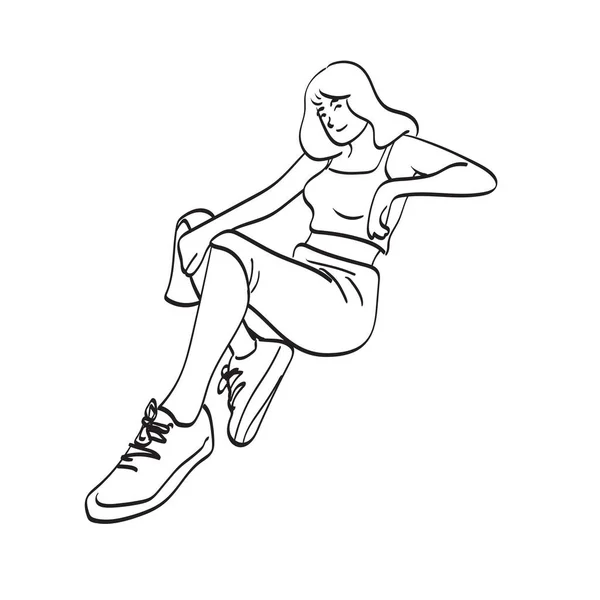 Line Art Woman Sitting Ground Copy Space Illustration Vector Hand — стоковый вектор