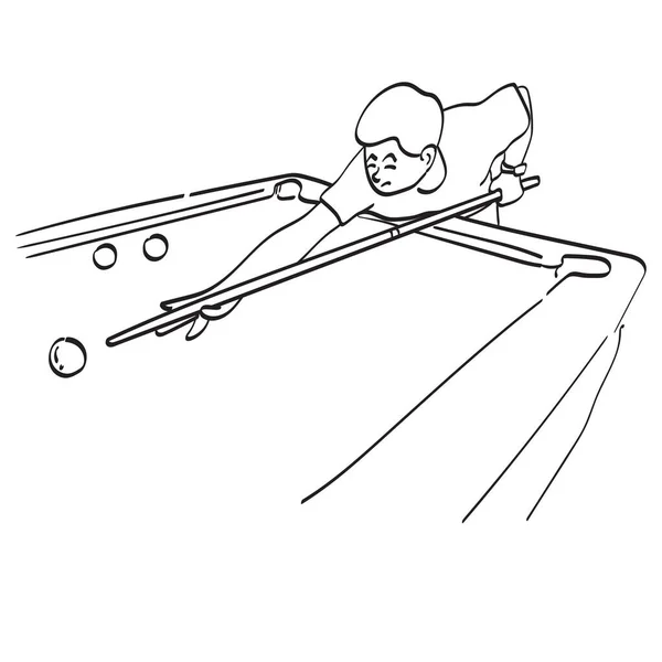 Linha Arte Homem Jogando Piscina Snooker Ilustração Vetor Mão Desenhada —  Vetores de Stock