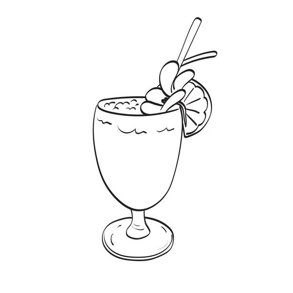 レモンと蘭のイラストベクトル手でおいしいさわやかな飲み物は白い背景ラインアートに孤立描かれています — ストックベクタ