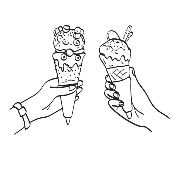 Крупним Планом Руки Тримають Танення Морозива Вафельний Конус Ілюстрація Векторна — стоковий вектор