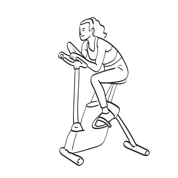 Sportig Kvinna Spinning Cyklett Illustration Vektor Hand Ritad Isolerad Vit — Stock vektor