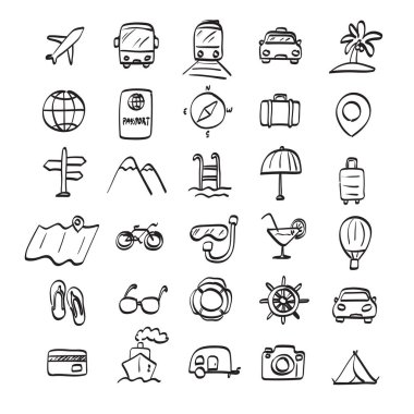 seyahat simgesi çizim vektörü elini beyaz arkaplan çizgisi üzerine izole et.