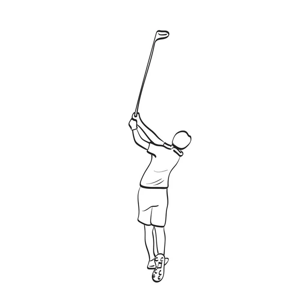 Linje Konst Man Slå Golf Boll Illustration Vektor Hand Dras — Stock vektor
