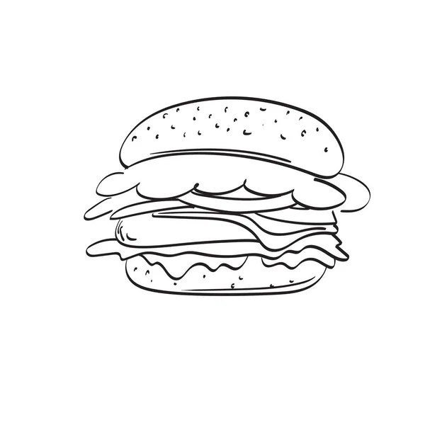 Hamburger Illustration Vecteur Dessiné Main Isolé Sur Fond Blanc Ligne — Image vectorielle