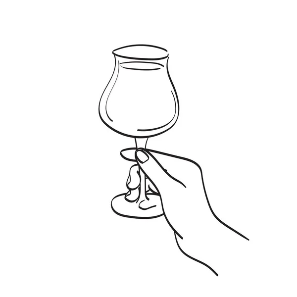 白を基調とした線画に描かれたワインイラストベクトル手を手に手をかざすと — ストックベクタ