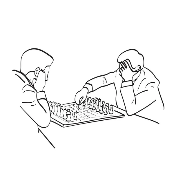 Linie Kunst Geschäftsmann Schach Spielen Mit Stress Illustration Vektor Hand — Stockvektor