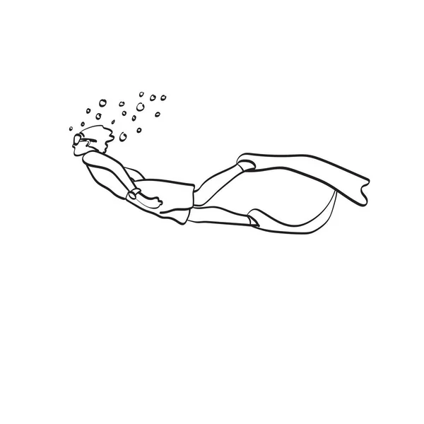 Человек Ныряние Трубкой Иллюстрации Вектор Руки Нарисованы Изолированы Белом Фоне — стоковый вектор