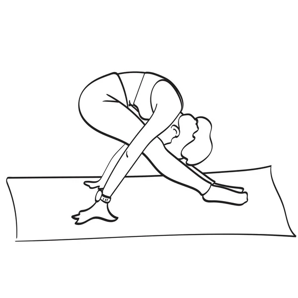 Full Length Woman Doing Yoga Mat Illustration Vector Hand Drawn — ストックベクタ