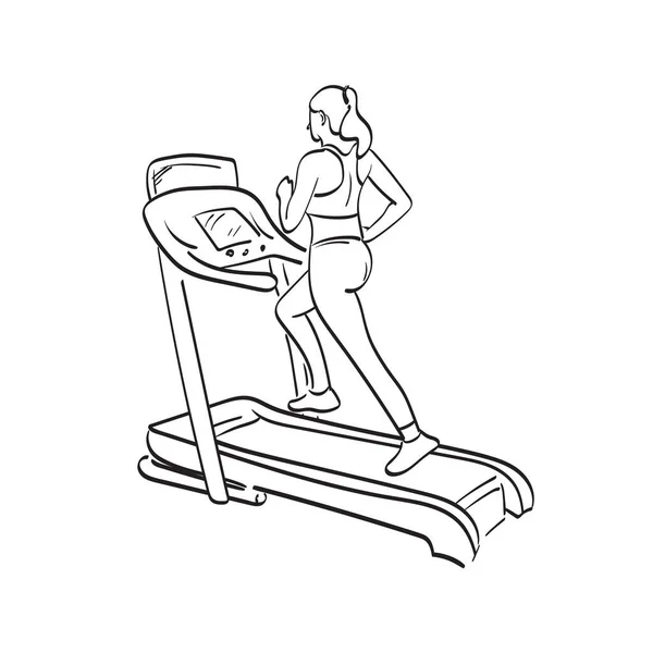 Rear View Young Sporty Female Athlete Running Treadmill Illustration Vector — Archivo Imágenes Vectoriales
