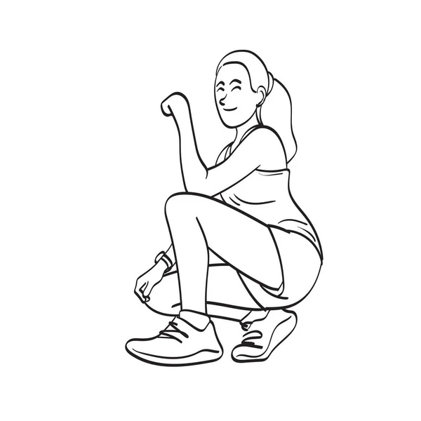 Woman Athlete Runner Resting Long Workout Illustration Vector Hand Drawn — Vettoriale Stock