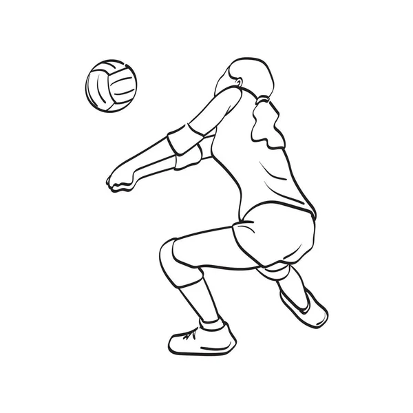 Line Art Rear View Female Volleyball Player Illustration Vector Hand — Stockvektor