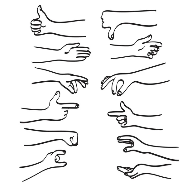 Line Art Multiple Hand Gestures Illustration Vector Hand Drawn Isolated — ストックベクタ