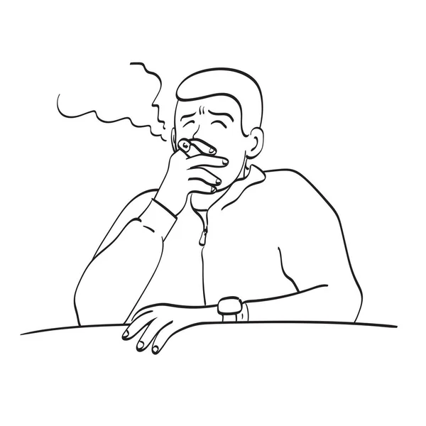Uomo Fumare Sigaro Illustrazione Vettore Mano Disegnato Isolato Sfondo Bianco — Vettoriale Stock