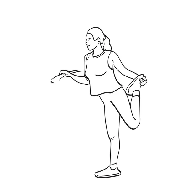 Full Length Young Woman Runner Warming Running Illustration Vector Hand — Vector de stock