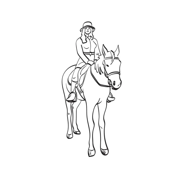 Woman Riding Horseback Illustration Vector Hand Drawn Isolated White Background — Wektor stockowy