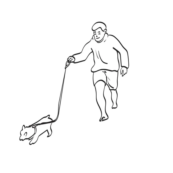 Man Walking His Dog Illustration Vector Hand Drawn Isolated White — стоковый вектор