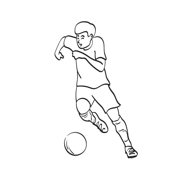 Line Art Male Soccer Player Action Illustration Vector Hand Drawn — Stok Vektör