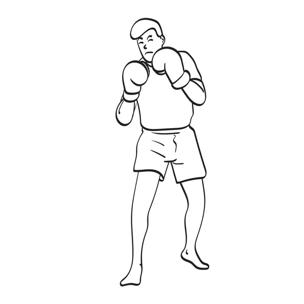 Line Art Male Boxer Action Illustration Vector Hand Drawn Isolated — Vettoriale Stock