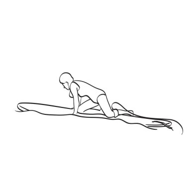 woman in swimmsuit on a surf board in the sea illustration vector hand drawn isolated on white background line art.
