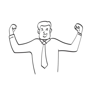 line art businessman showing arms muscles illustration vector hand drawn isolated on white background
