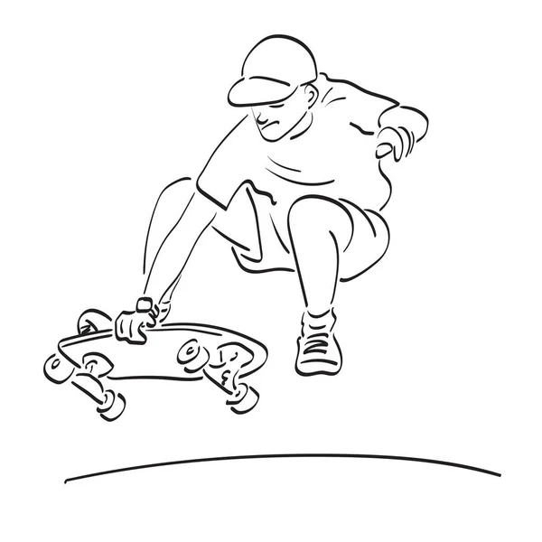 Skateboarder Mâle Faisant Tour Illustration Vecteur Main Dessiné Isolé Sur — Image vectorielle