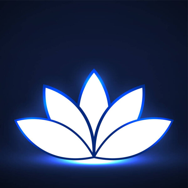 Логотип иконы неонового лотоса, светящийся символ. Векторная иллюстрация. Eps 10