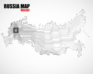 Cpu ile Rusya 'nın soyut haritası. Devre kartı. Teknoloji geçmişi. Vektör