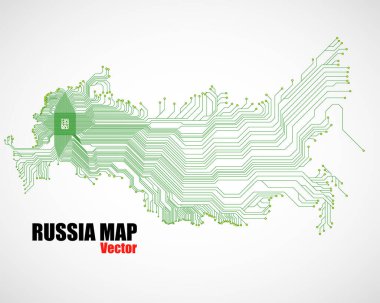 Cpu ile Rusya 'nın soyut haritası. Devre kartı. Teknoloji geçmişi. Vektör